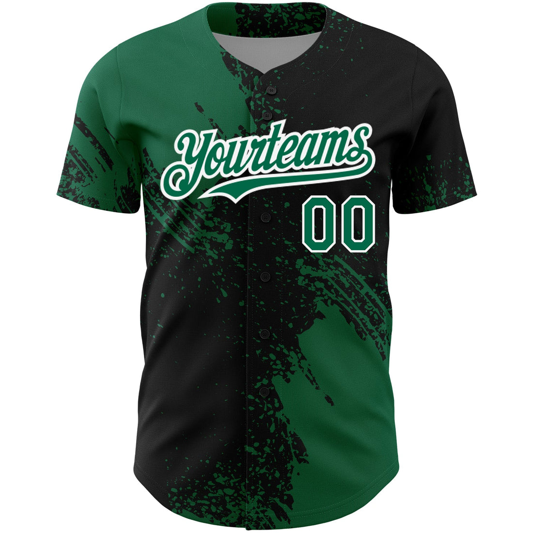 Custom Black Kelly Green-White 3D Pattern Design Abstract Brush Stroke Authentic Baseball Jersey