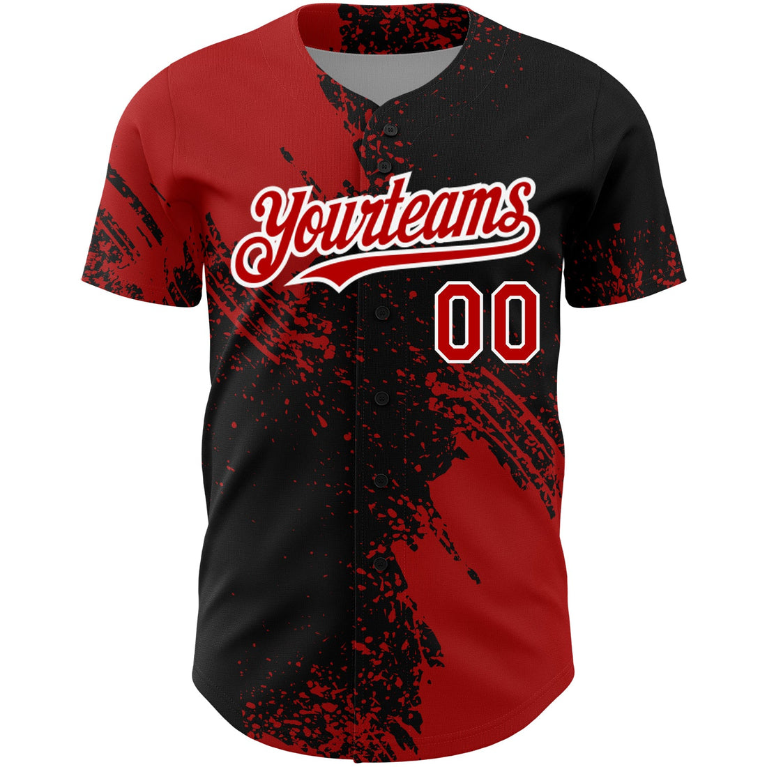 Custom Black Red-White 3D Pattern Design Abstract Brush Stroke Authentic Baseball Jersey