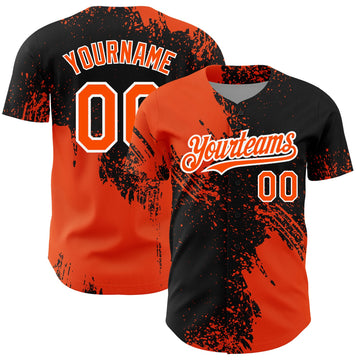 Custom Black Orange-White 3D Pattern Design Abstract Brush Stroke Authentic Baseball Jersey