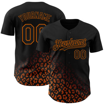 Custom Black Texas Orange 3D Pattern Design Leopard Print Fade Fashion Authentic Baseball Jersey