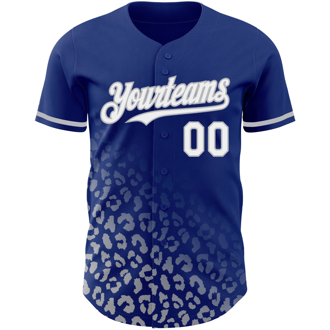 Custom Royal White-Gray 3D Pattern Design Leopard Print Fade Fashion Authentic Baseball Jersey