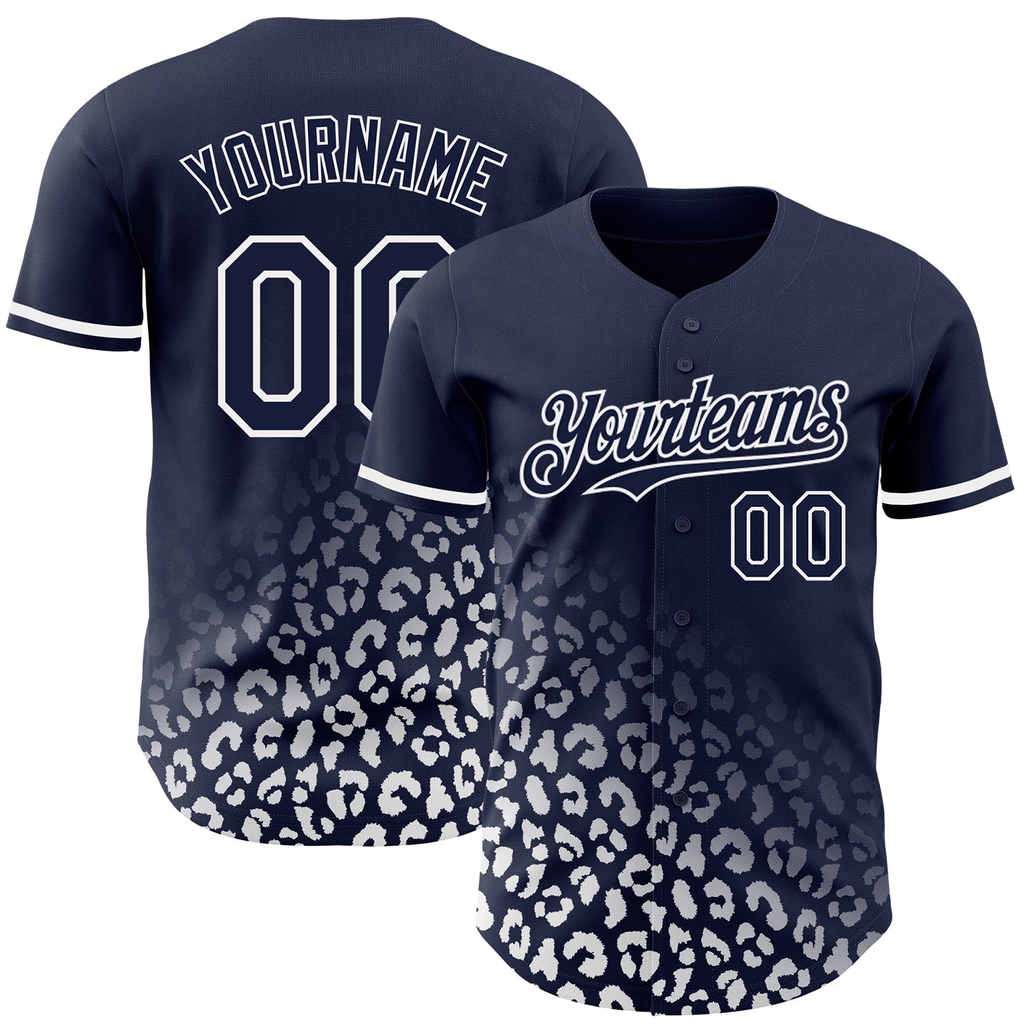 Custom Navy White 3D Pattern Design Leopard Print Fade Fashion Authentic Baseball Jersey