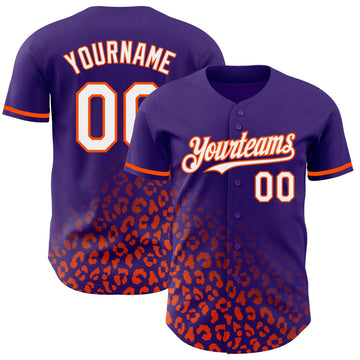 Custom Purple White-Orange 3D Pattern Design Leopard Print Fade Fashion Authentic Baseball Jersey