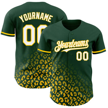 Custom Green White-Yellow 3D Pattern Design Leopard Print Fade Fashion Authentic Baseball Jersey