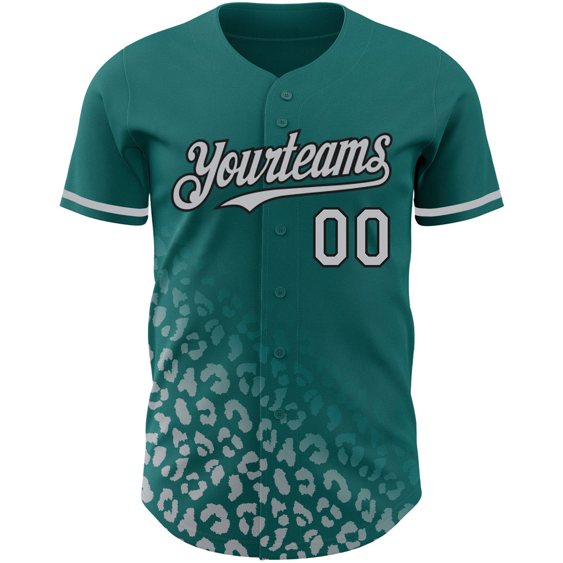 Custom Teal Gray-Black 3D Pattern Design Leopard Print Fade Fashion Authentic Baseball Jersey