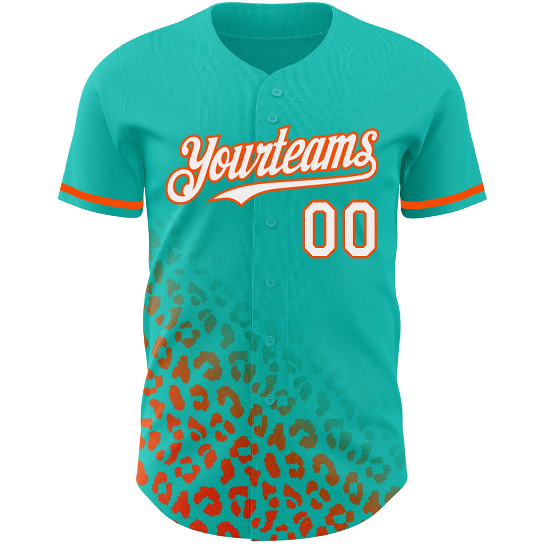 Custom Aqua White-Orange 3D Pattern Design Leopard Print Fade Fashion Authentic Baseball Jersey