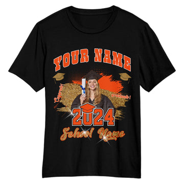 Custom Black Orange-White 3D Graduation Performance T-Shirt