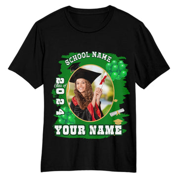 Custom Black White-Green 3D Graduation Performance T-Shirt