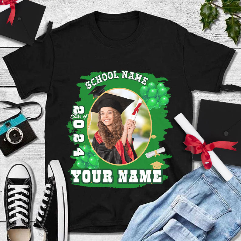 Custom Black White-Green 3D Graduation Performance T-Shirt