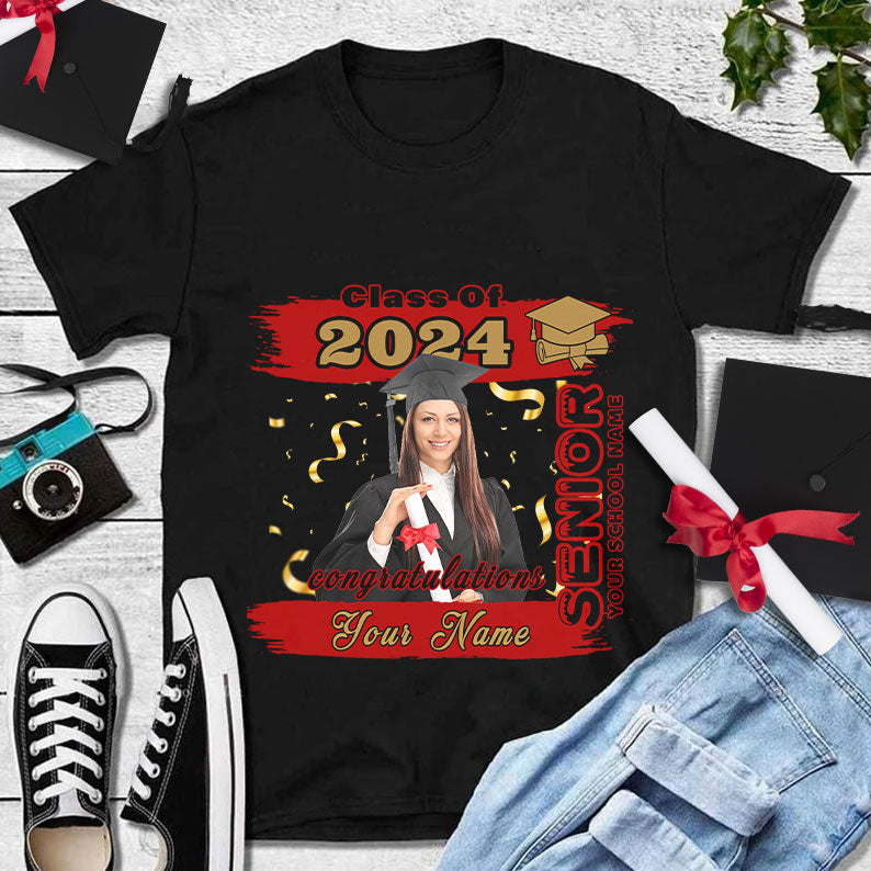 Custom Black Red-Old Gold 3D Graduation Performance T-Shirt