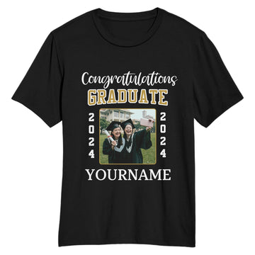 Custom Black White 3D Graduation Performance T-Shirt