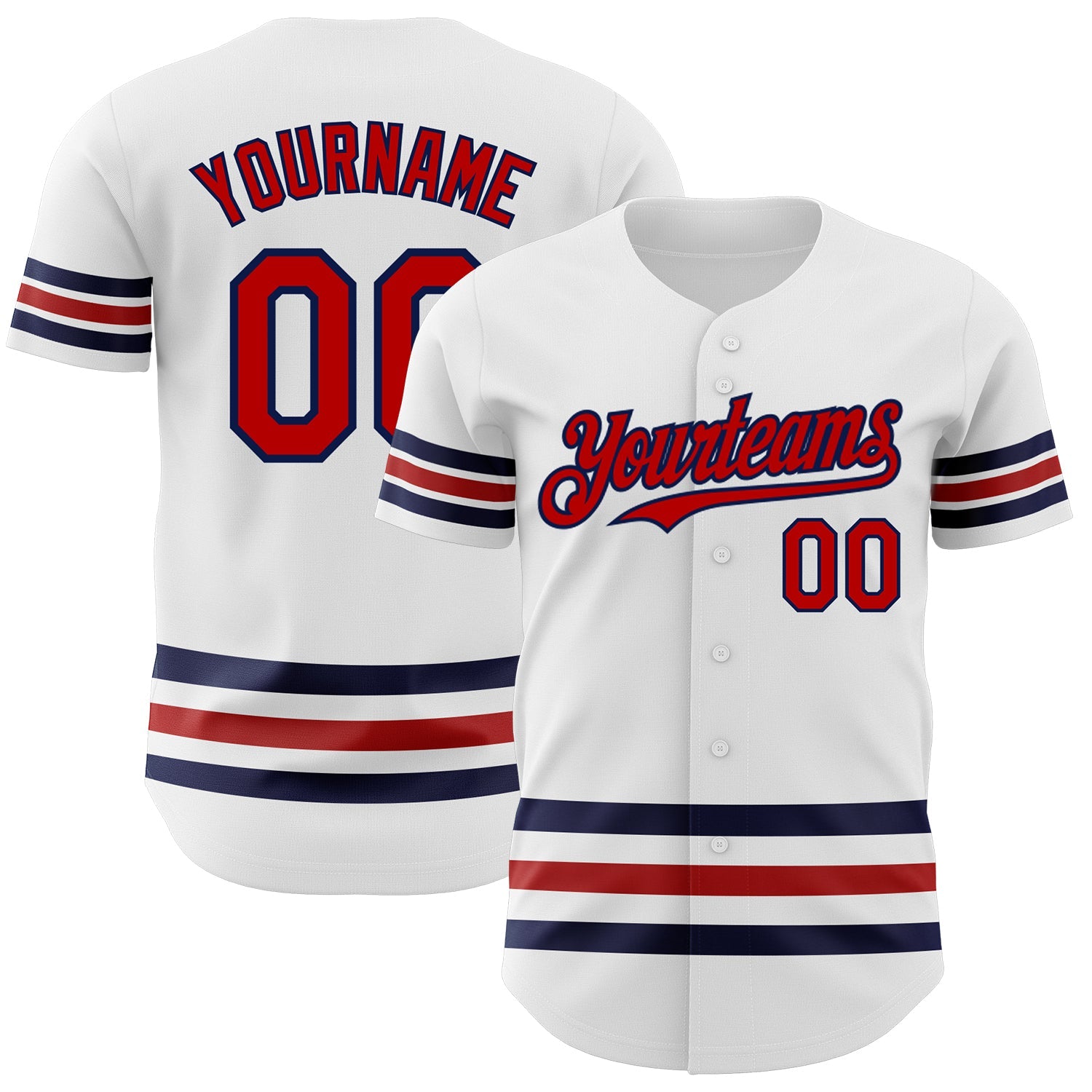 Custom White Red-Navy Line Authentic Baseball Jersey