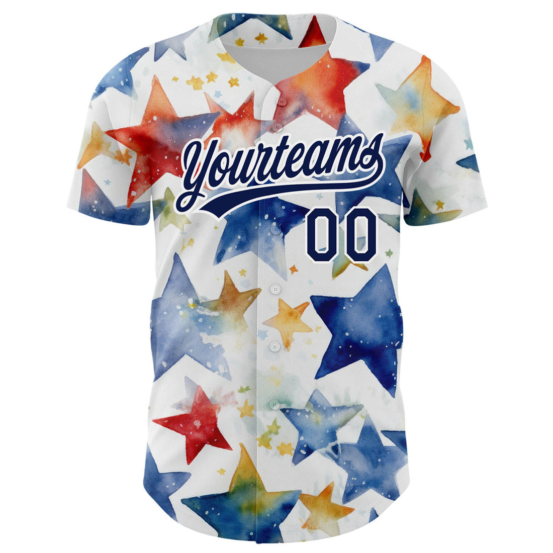 Custom White Navy-Red 3D Pattern Design Stars Authentic Baseball Jersey