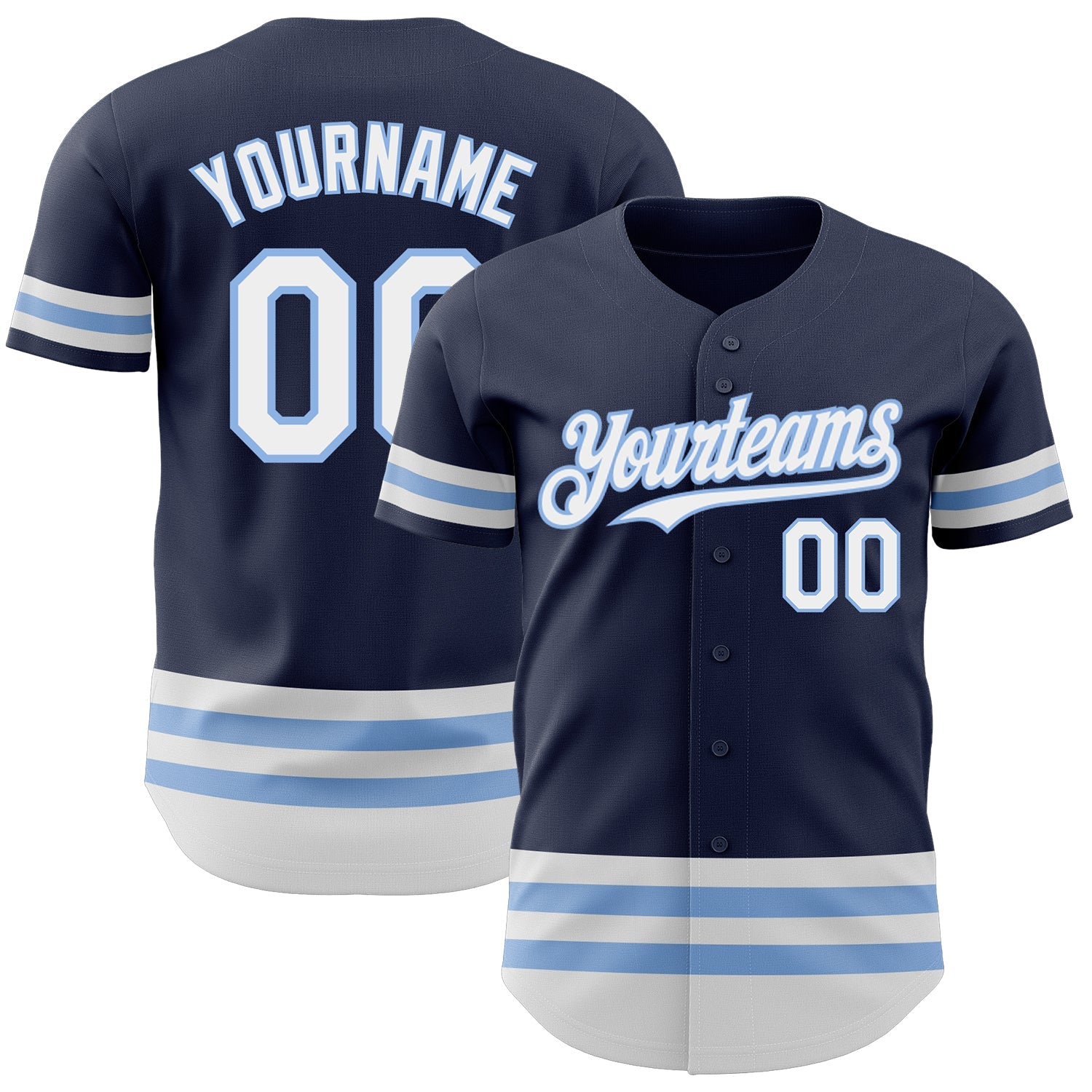 Custom Navy White-Light Blue Line Authentic Baseball Jersey