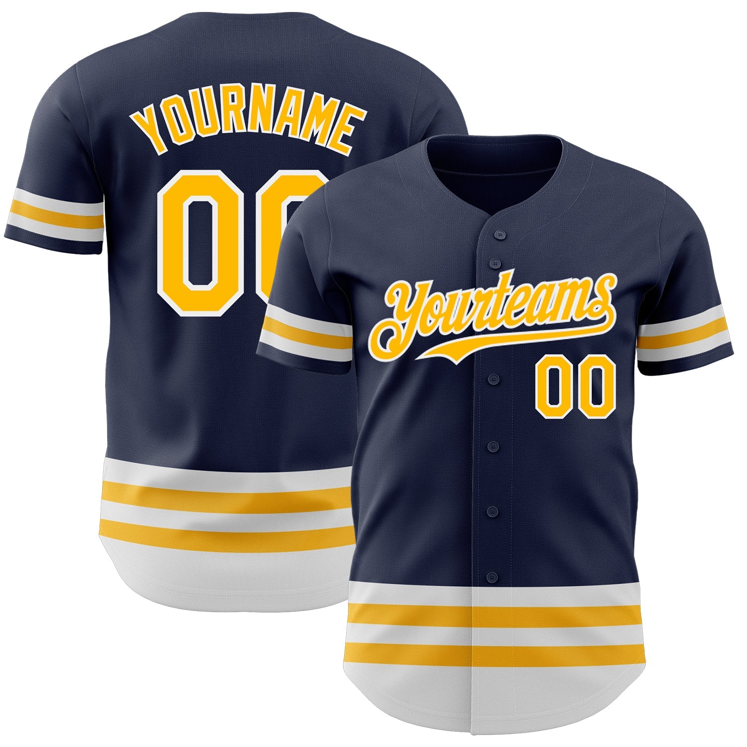 Custom Navy Gold-White Line Authentic Baseball Jersey