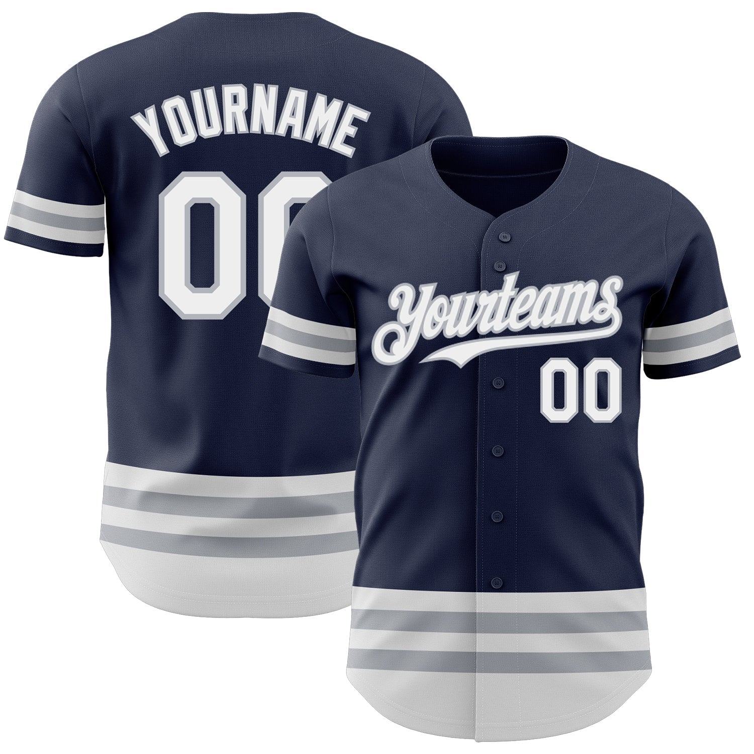 Custom Navy White-Gray Line Authentic Baseball Jersey