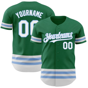 Custom Kelly Green White-Light Blue Line Authentic Baseball Jersey