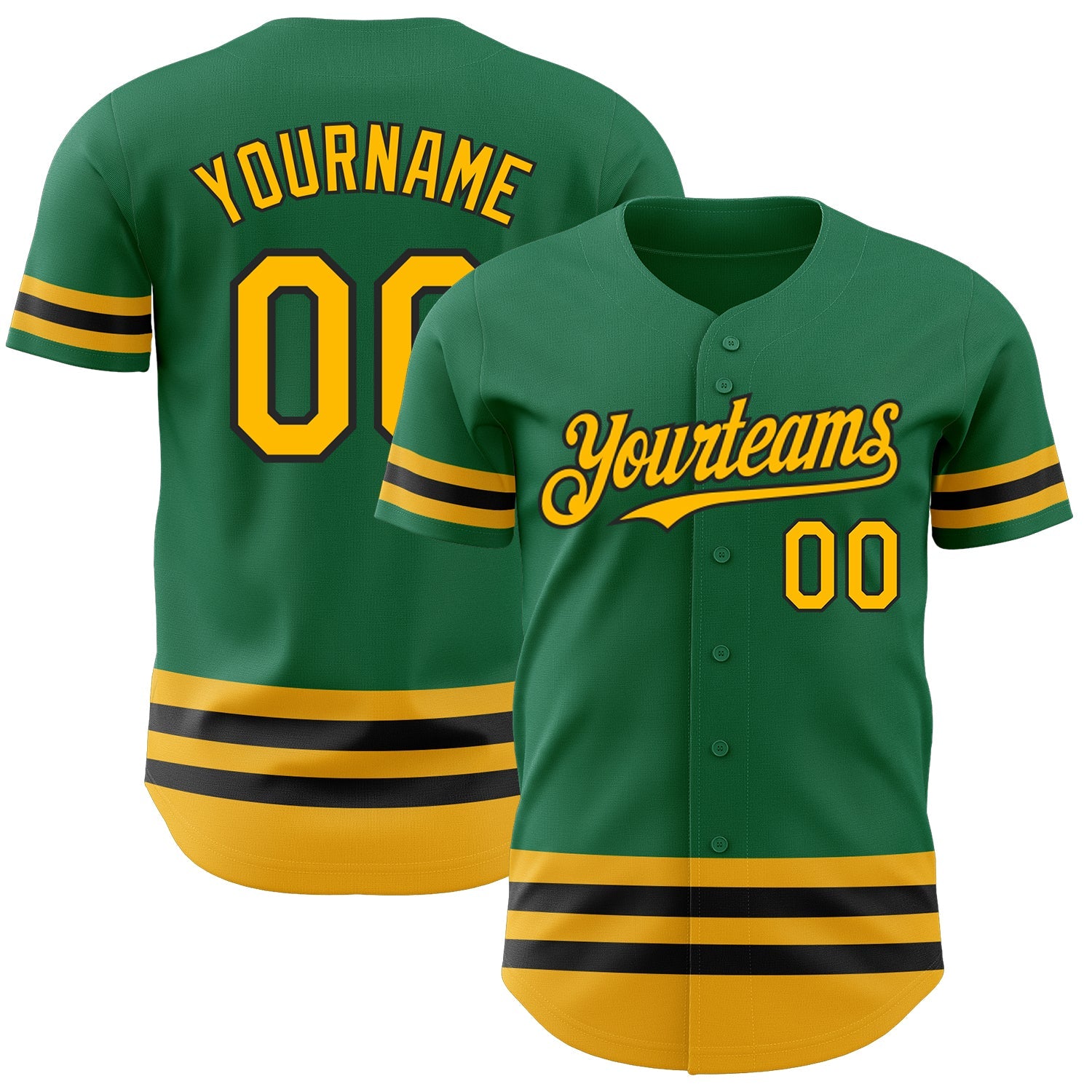 Custom Kelly Green Gold-Black Line Authentic Baseball Jersey