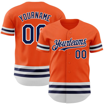 Custom Orange Navy-White Line Authentic Baseball Jersey