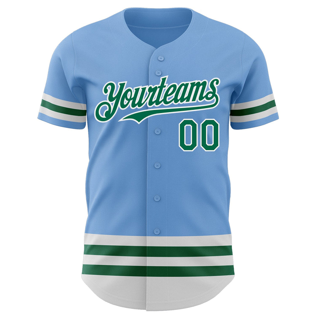 Custom Light Blue Kelly Green-White Line Authentic Baseball Jersey