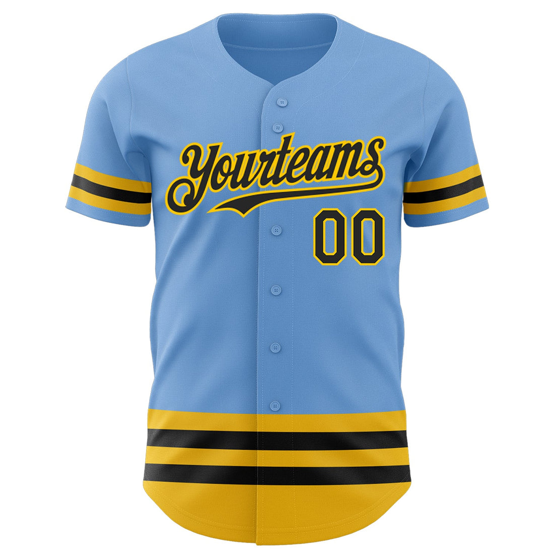 Custom Light Blue Black-Yellow Line Authentic Baseball Jersey