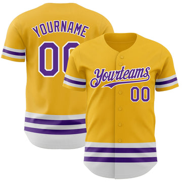 Custom Gold Purple-White Line Authentic Baseball Jersey