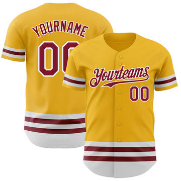 Custom Gold Crimson-White Line Authentic Baseball Jersey