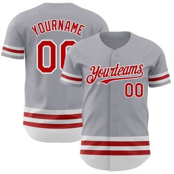 Custom Gray Red-White Line Authentic Baseball Jersey