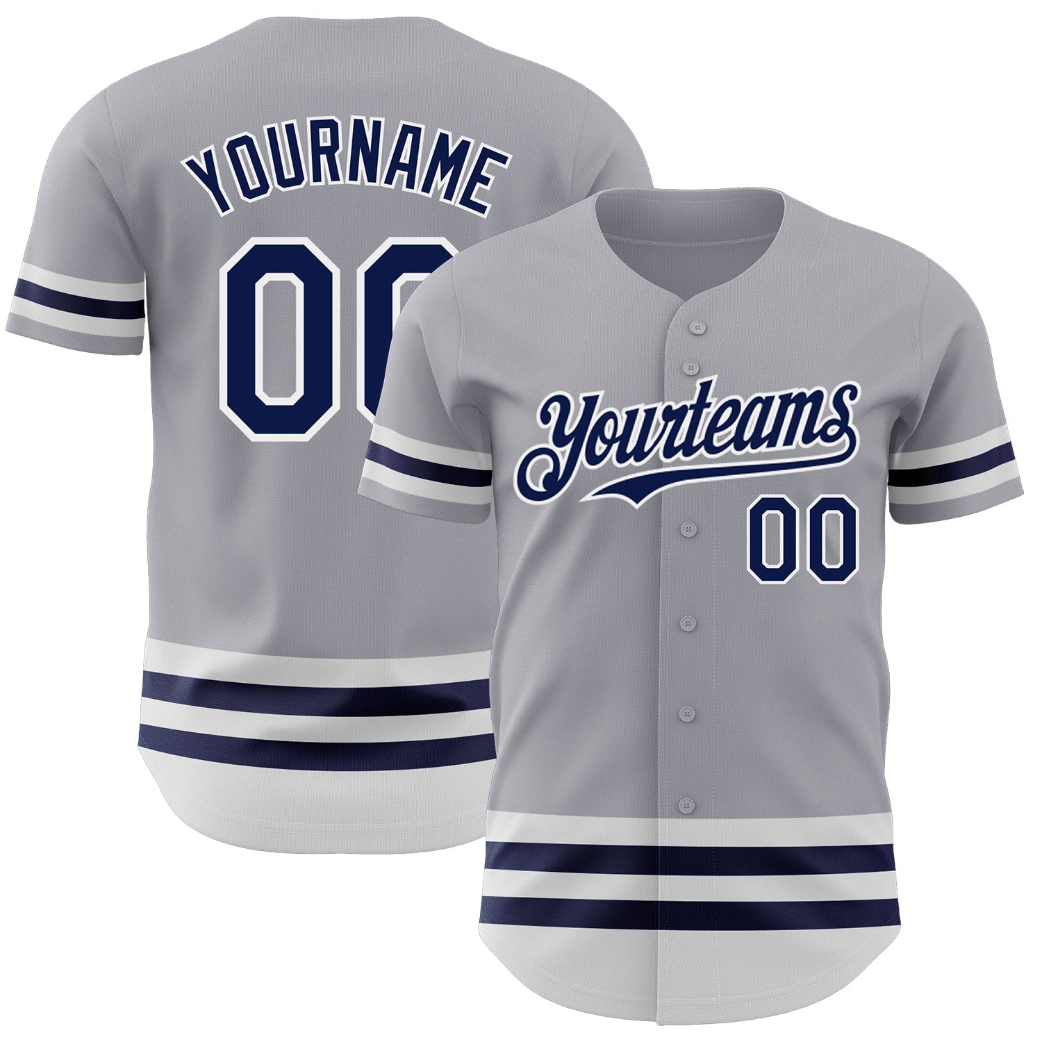 Custom Gray Navy-White Line Authentic Baseball Jersey