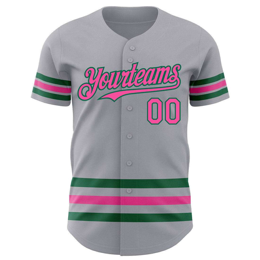 Custom Gray Pink-Kelly Green Line Authentic Baseball Jersey