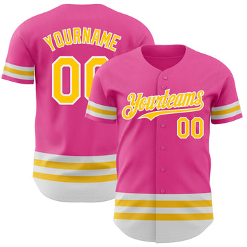 Custom Pink Yellow-White Line Authentic Baseball Jersey