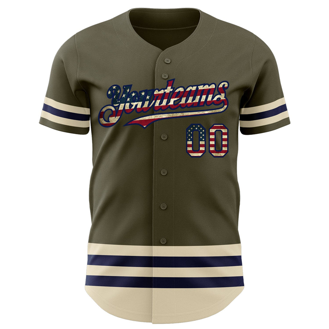 Custom Olive Vintage USA Flag Navy-Cream Line Authentic Salute To Service Baseball Jersey