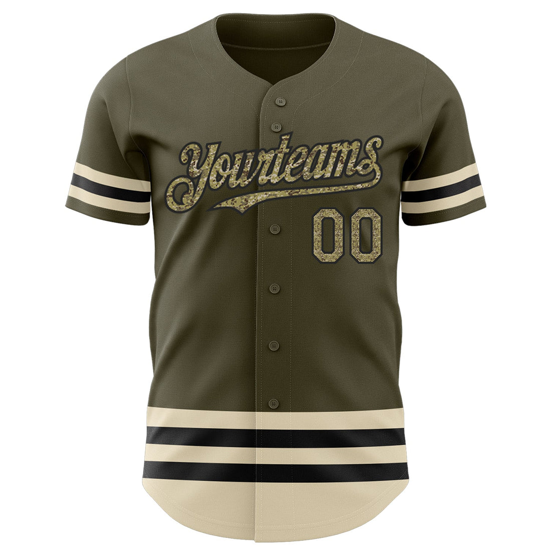 Custom Olive Camo Black-Cream Line Authentic Salute To Service Baseball Jersey