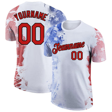 Custom White Red-Black 3D American Flag Patriotic Performance T-Shirt