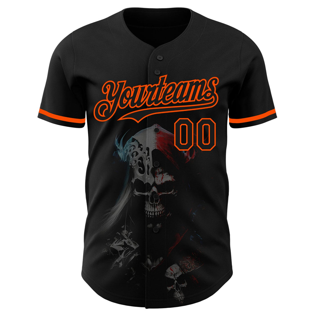 Custom Black Orange 3D Skull Fashion Authentic Baseball Jersey