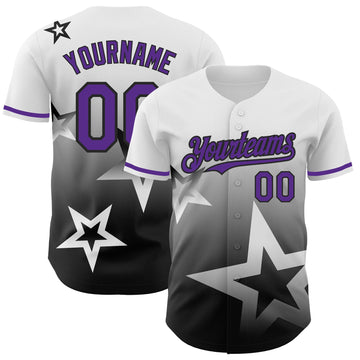 Custom White Purple-Black 3D Pattern Design Gradient Style Twinkle Star Authentic Baseball Jersey