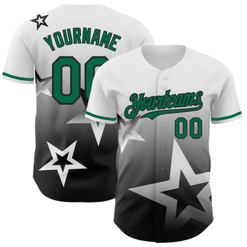 Custom White Kelly Green-Black 3D Pattern Design Gradient Style Twinkle Star Authentic Baseball Jersey