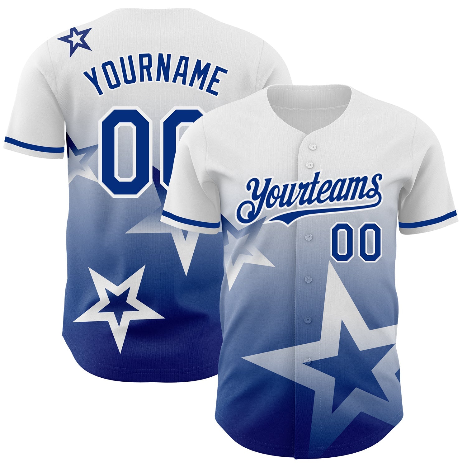 Custom White Royal 3D Pattern Design Gradient Style Twinkle Star Authentic Baseball Jersey