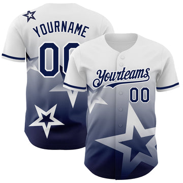 Custom White Navy 3D Pattern Design Gradient Style Twinkle Star Authentic Baseball Jersey