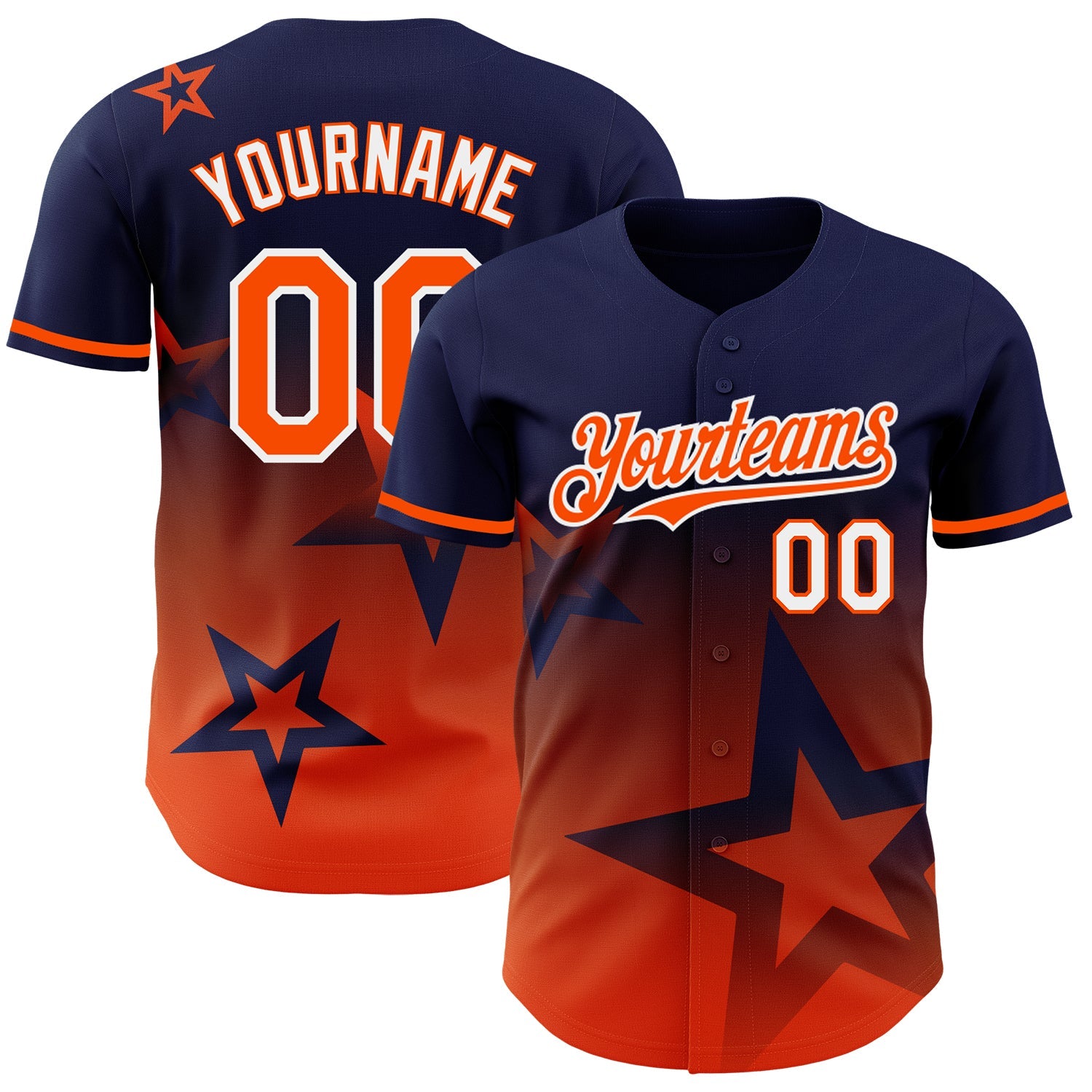 Custom Navy Orange-White 3D Pattern Design Gradient Style Twinkle Star Authentic Baseball Jersey