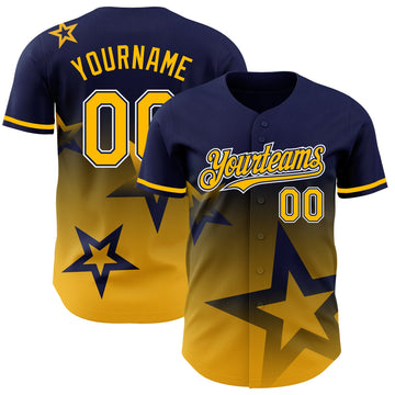 Custom Navy Gold-White 3D Pattern Design Gradient Style Twinkle Star Authentic Baseball Jersey