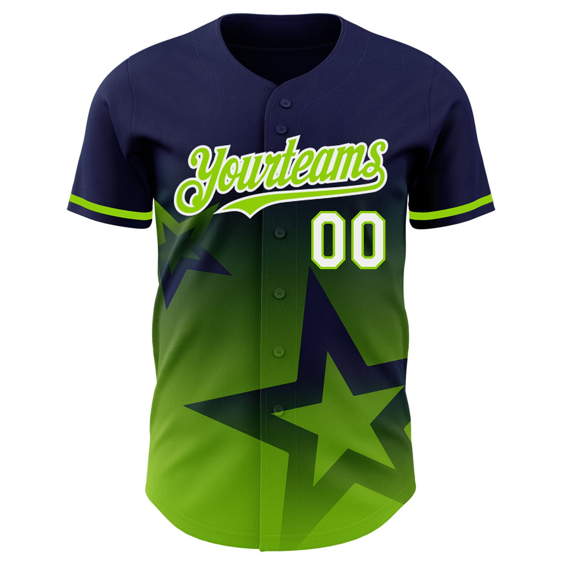 Custom Navy Neon Green-White 3D Pattern Design Gradient Style Twinkle Star Authentic Baseball Jersey