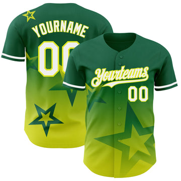 Custom Kelly Green White-Neon Yellow 3D Pattern Design Gradient Style Twinkle Star Authentic Baseball Jersey