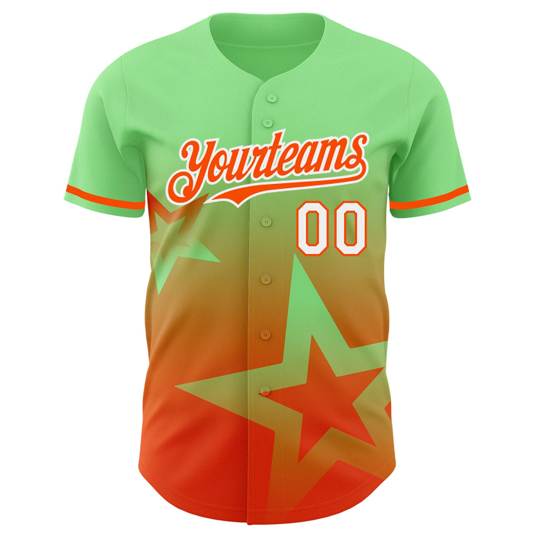 Custom Pea Green Orange-White 3D Pattern Design Gradient Style Twinkle Star Authentic Baseball Jersey