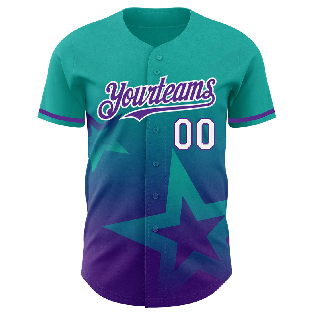 Custom Aqua Purple-White 3D Pattern Design Gradient Style Twinkle Star Authentic Baseball Jersey