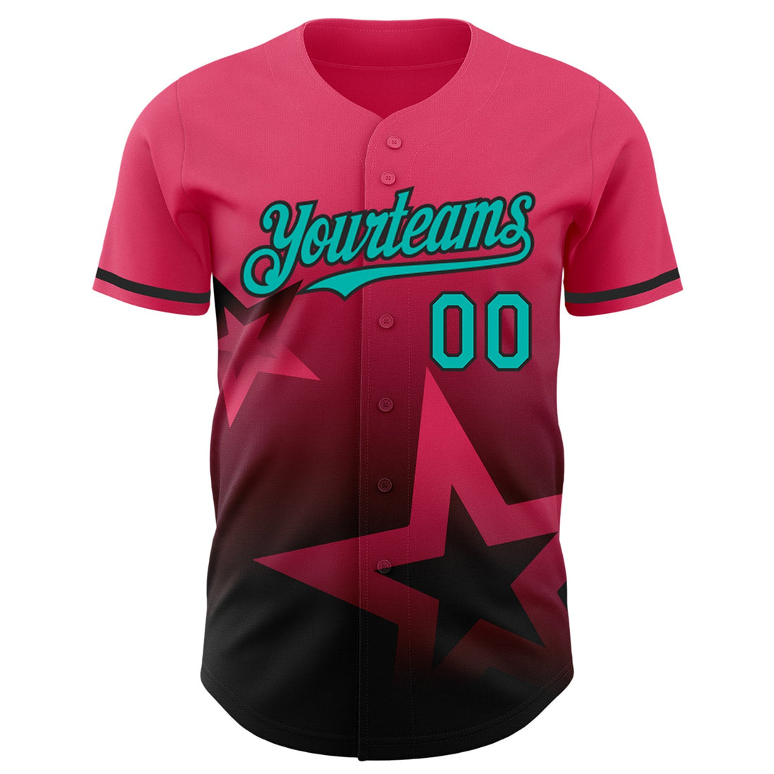 Custom Neon Pink Aqua-Black 3D Pattern Design Gradient Style Twinkle Star Authentic Baseball Jersey