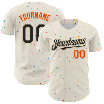 Custom Cream Black-Orange 3D Pattern Design Confetti Authentic Baseball Jersey