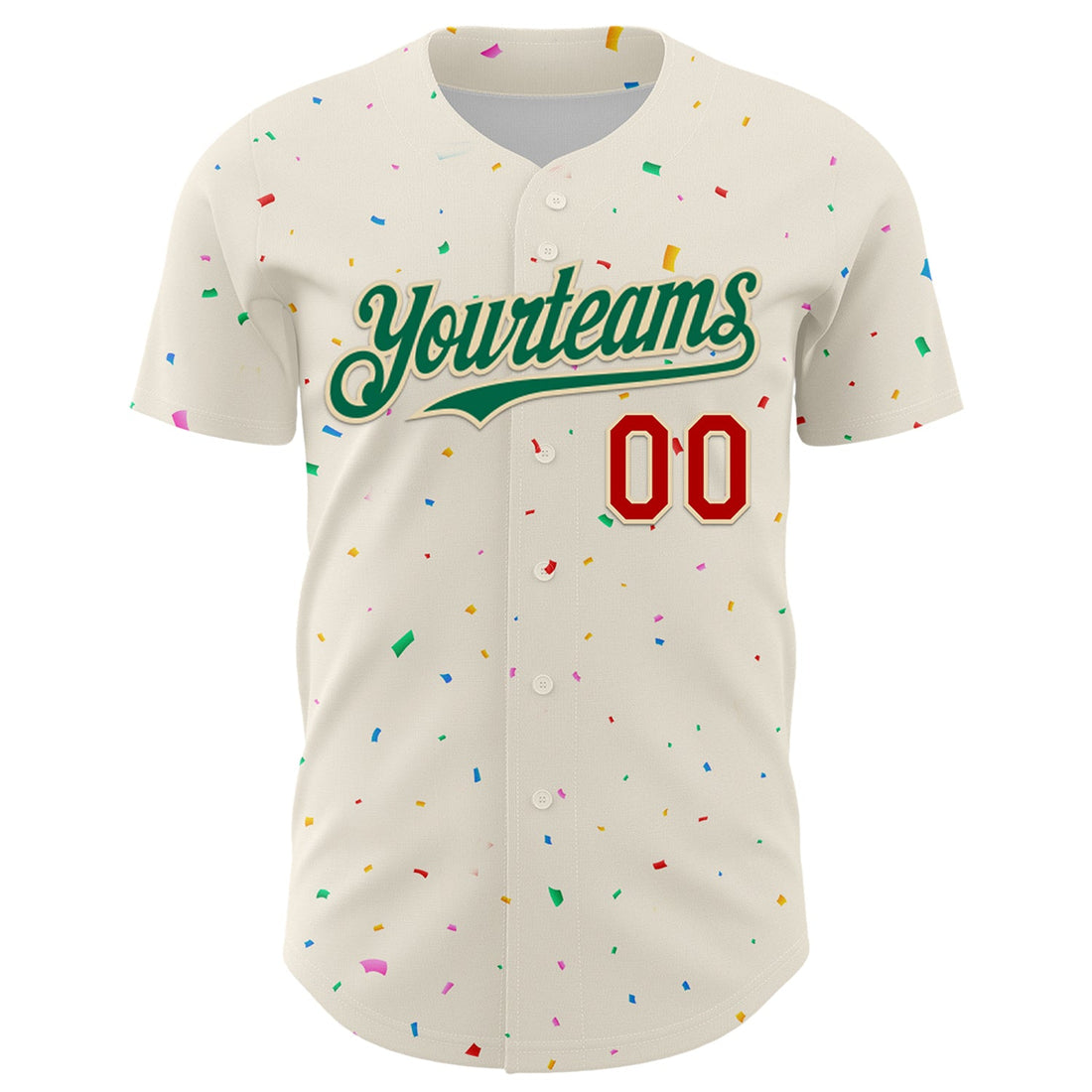 Custom Cream Kelly Green-Red 3D Pattern Design Confetti Authentic Baseball Jersey