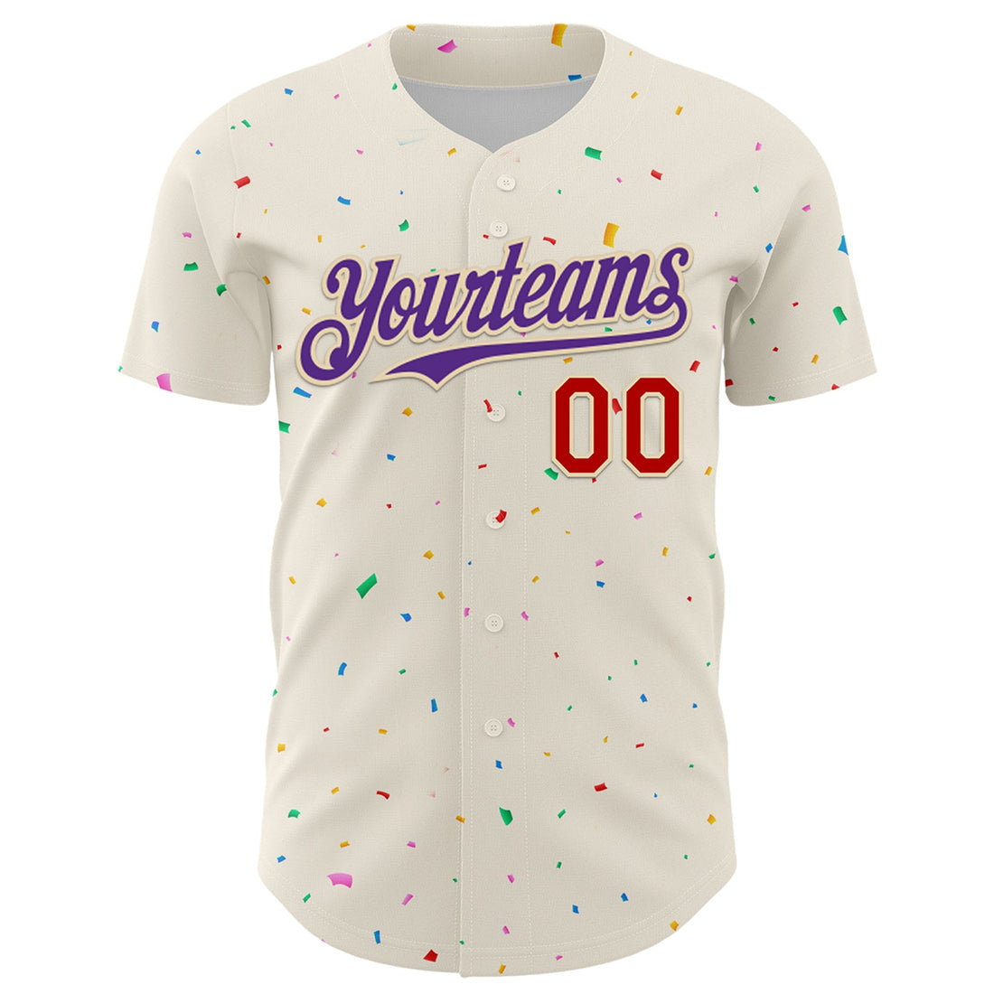 Custom Cream Purple-Red 3D Pattern Design Confetti Authentic Baseball Jersey