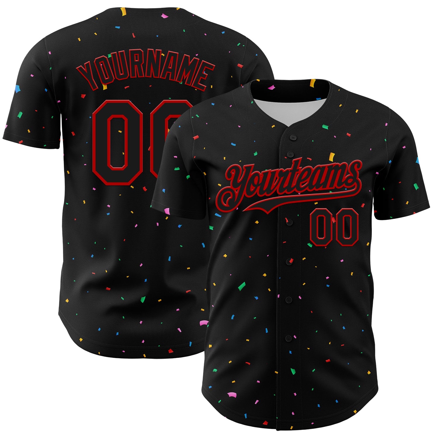 Custom Black Red 3D Pattern Design Confetti Authentic Baseball Jersey